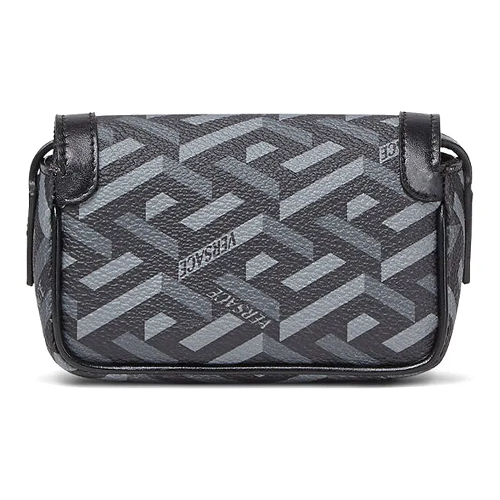 VERSACE La Greca Coated Canvas Shoulder Bag, Crossbody Bag Mini Unisex Gray-1