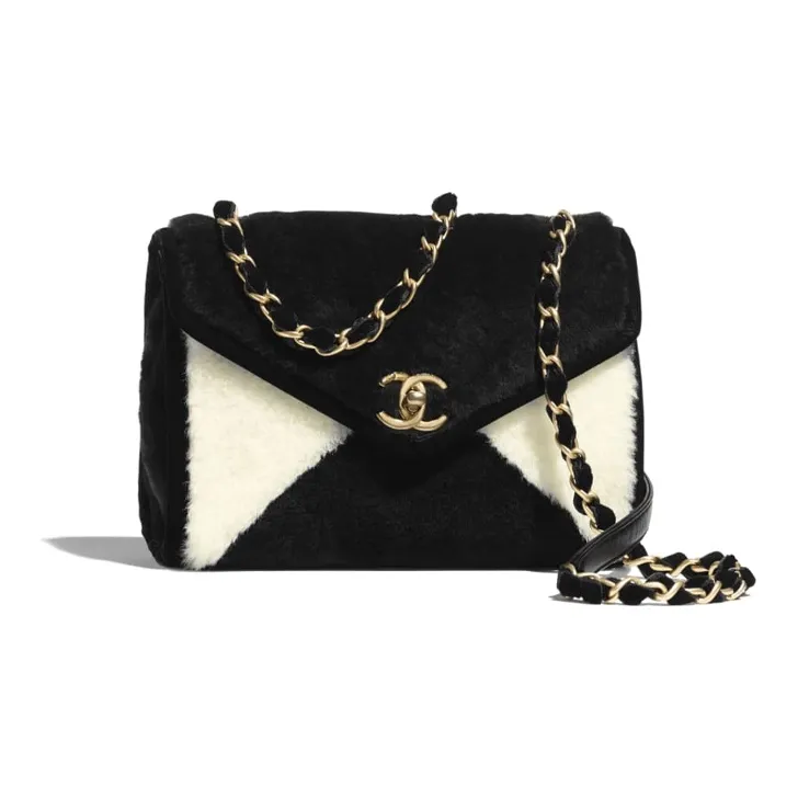 CHANEL Lambskin Shoulder Bag, Crossbody Bag Trumpets Women's Black/White-0
