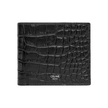 CELINE Crocodile Embossed Calfskin Wallet Men's Black