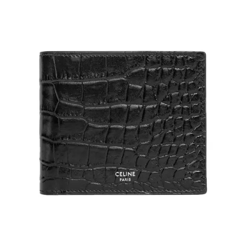 CELINE Crocodile Embossed Calfskin Wallet Men's Black