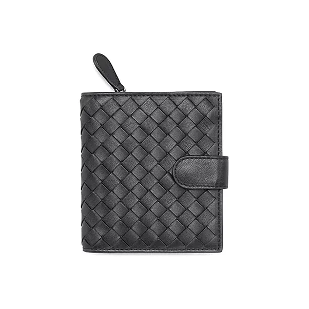 Bottega Veneta Intrecciato Cow Leather Wallet Unisex Black-1