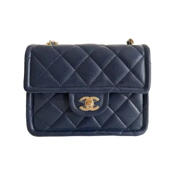 CHANEL Classic Flap CF Calfskin Shoulder Bag Crossbody Bag Small Size Women's Marine Blue