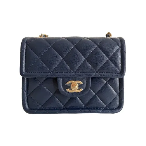 CHANEL Classic Flap CF Calfskin Shoulder Bag Crossbody Bag Small Size Women's Marine Blue