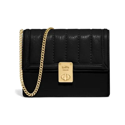 COACH Hutton Calfskin With Canvas Small Square Bag Fanny Pack Shoulder Bag Crossbody Bag Mini Women's Black