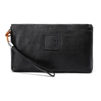 Ace Paul Top Grain Cow Leather Envelope Bag Clutches Medium Size Unisex Black