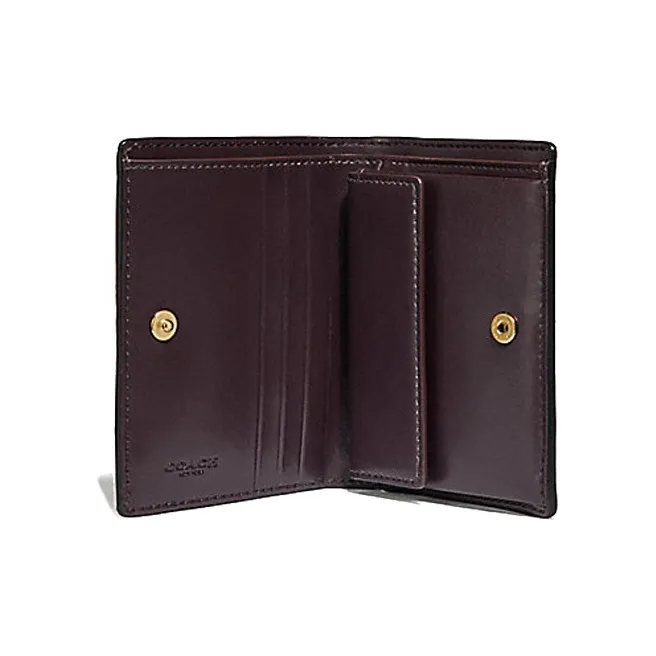COACH Snap Wallet Cross-Stitch Leather Purse Card Bag Wallet Small Size Women's Ox Blood Red-2