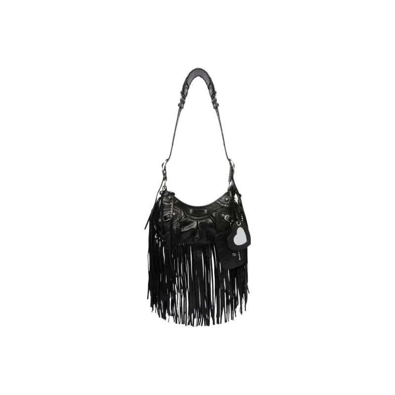 Balenciaga Lambskin Handbag, Shoulder Bag Trumpets Women's Black-0