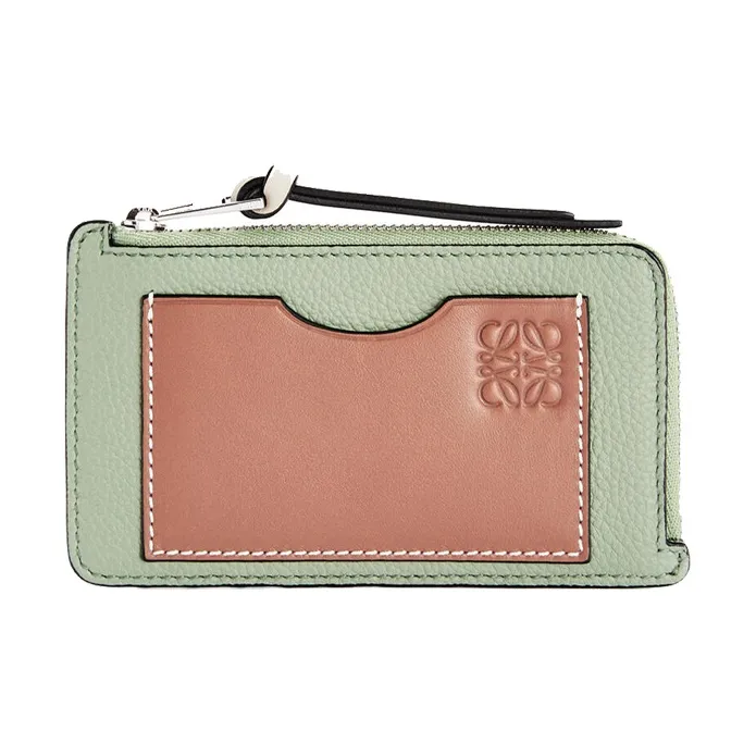 LOEWE Cow Leather Coin Card Holder Women's Thyme Green/Smoky Brown-4