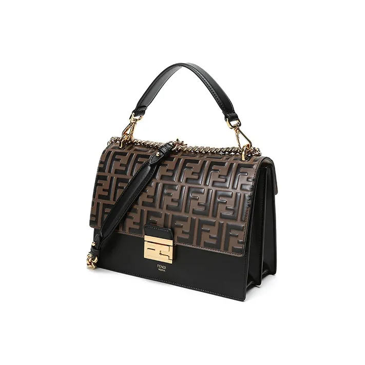 FENDI Kan I Leather Trunk Bag Crossbody Bag Handbag Shoulder Bag Regular Women's Black/Brown-1