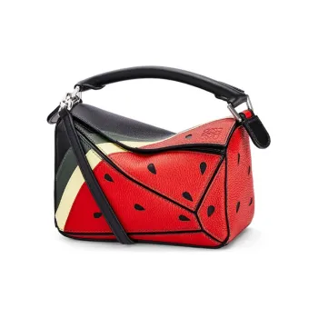 LOEWE Puzzle Calfskin Geometric Bag Puzzle Bag Handbag Shoulder Bag Crossbody Bag Mini Women's Red Black