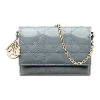 DIOR Lady Dior Patent Leather Cow Leather Handbag Shoulder Bag Women's Cloud Blue