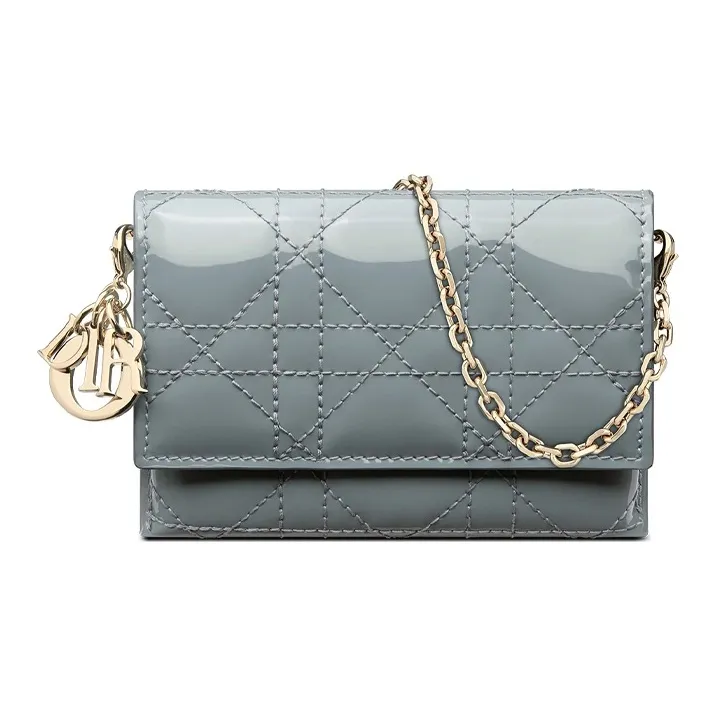 DIOR Lady Dior Patent Leather Cow Leather Handbag Shoulder Bag Women's Cloud Blue-0