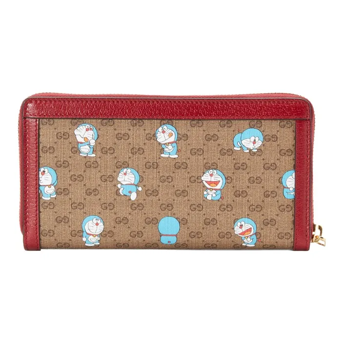 GUCCI Doraemon Collaboration Canvas With Leather Long Zip Closure Wallet Unisex Ebony/Red-2