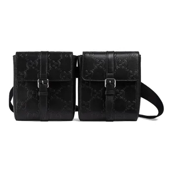 GUCCI Leather Shoulder Bag Crossbody Bag Sling Bag Fanny Pack Men's Black