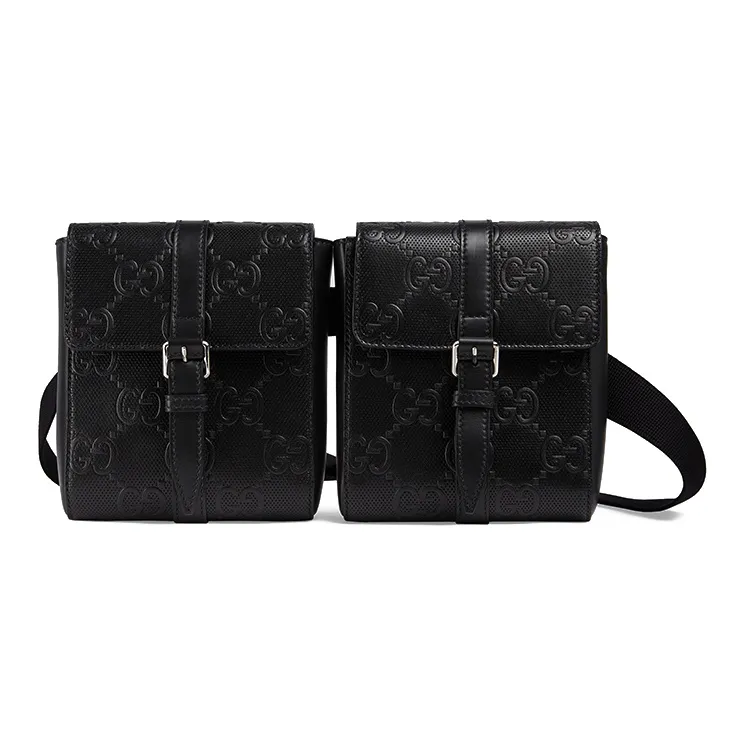 GUCCI Leather Shoulder Bag Crossbody Bag Sling Bag Fanny Pack Men's Black-0