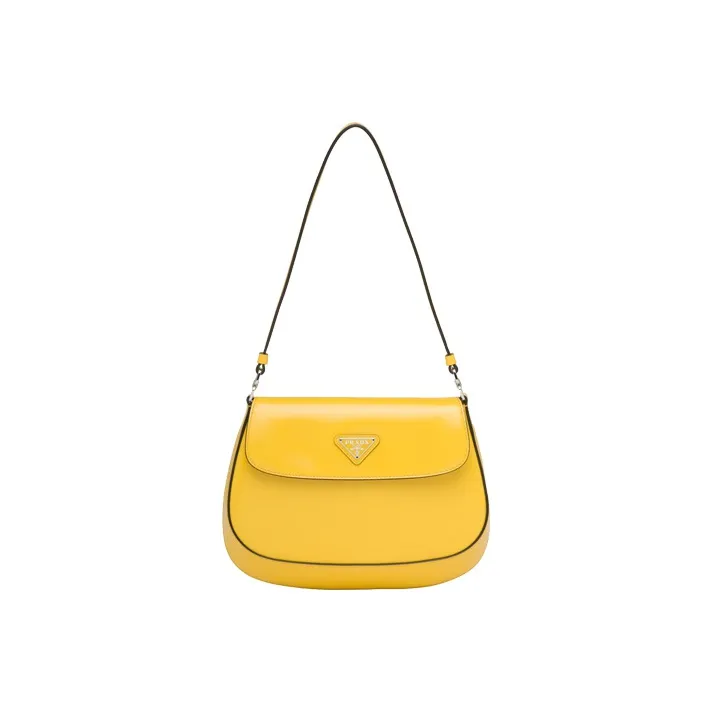 PRADA Cleo Leather Shoulder Bag Women's Bright Yellow-0