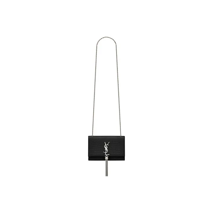 SAINT LAURENT KATE Shiny Leather Fringe Bag, Crossbody Bag, Shoulder Bag Trumpets Women's Black-1