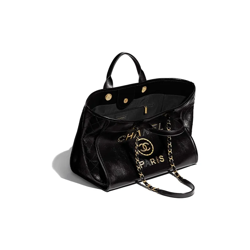 CHANEL Cow Leather Tote Bag, Shopping Bag, Portable Crossbody Bag, Shoulder Bag Unisex Black-1