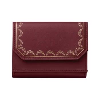 CARTIER GUIRLANDE Cow Leather Card Holder Wallet Women's Burgundy