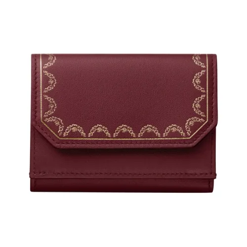 CARTIER GUIRLANDE Cow Leather Card Holder Wallet Women's Burgundy