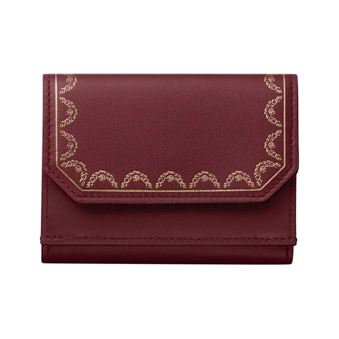 CARTIER GUIRLANDE Cow Leather Card Holder Wallet Women's Burgundy-0