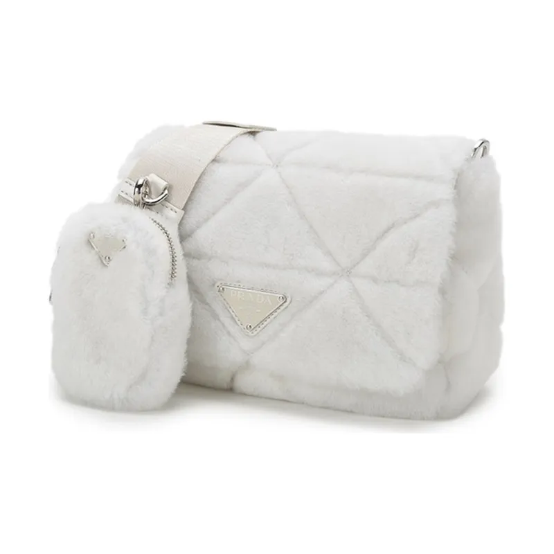 PRADA Shearling Bag Strap Crossbody Bag Shoulder Bag Women's White-1