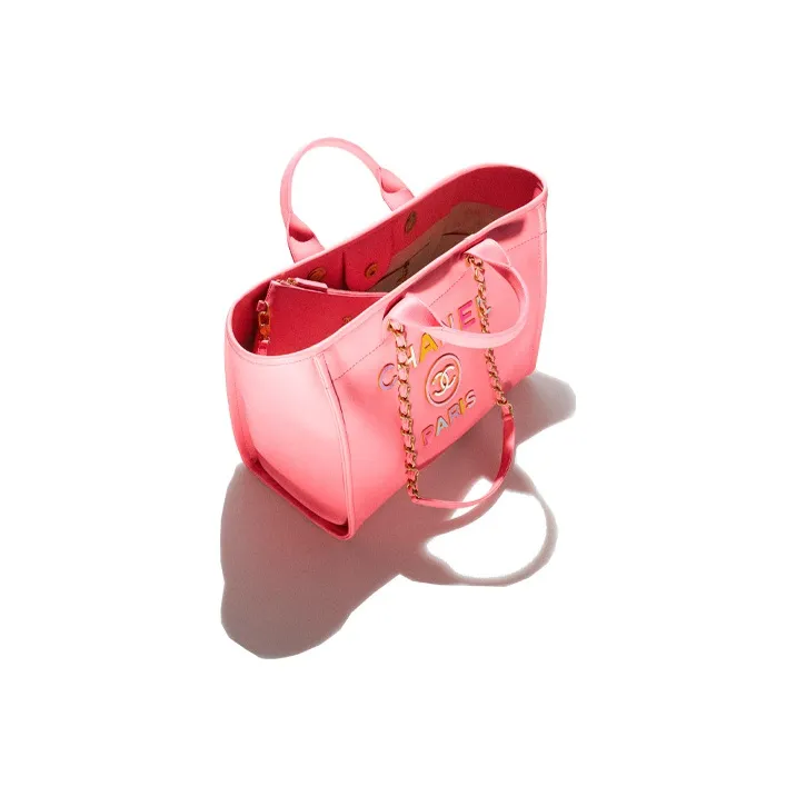 CHANEL 22SS Calfskin Tote Bag, Shopping Bag, Shoulder Bag, Crossbody Bag, Handbag Tubas Women's Coral Pink-2