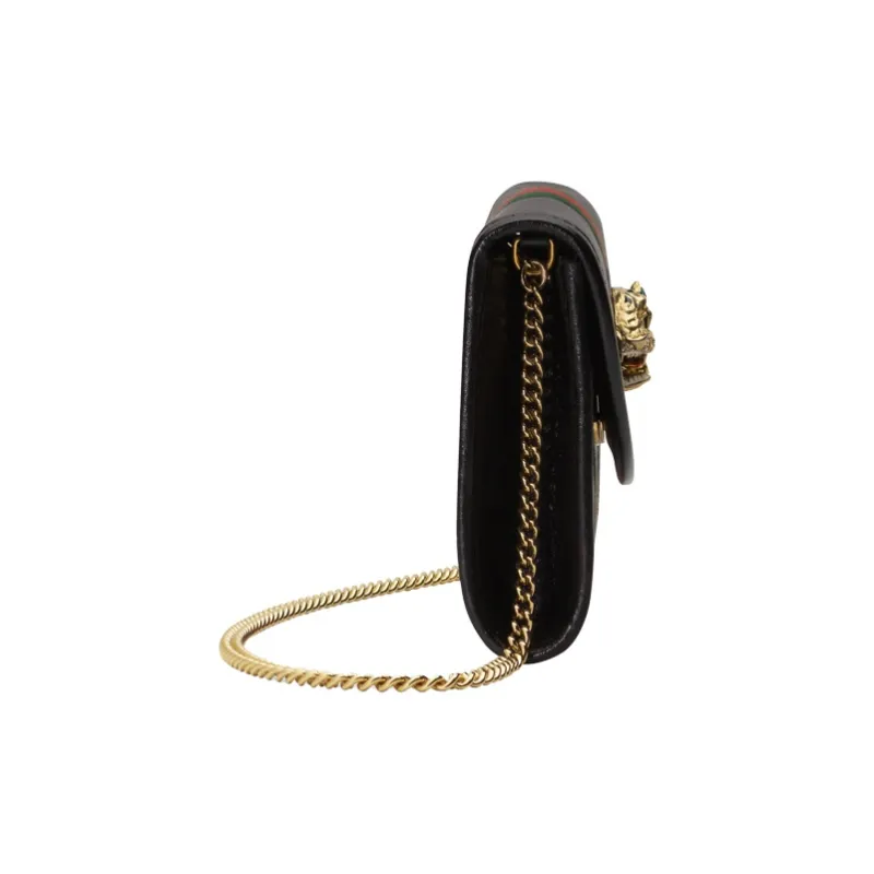 GUCCI Rajah Leather Chain Crossbody Bag Shoulder Bag Women's Black-3