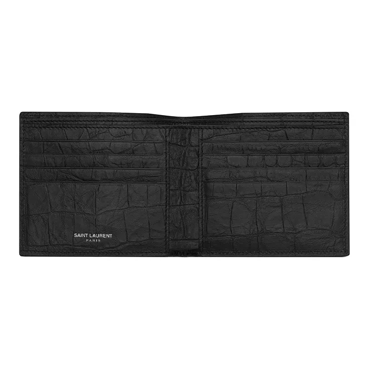 SAINT LAURENT CASSANDRE Crocodile Pattern Cow Leather 50% Off Wallet Unisex Black-4