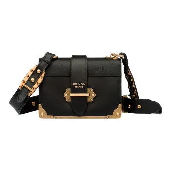 PRADA Cow Leather Shoulder Bag Crossbody Bag Women's Black