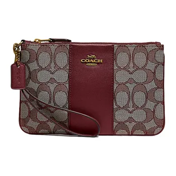 COACH Wristlet Canvas With Leather Handheld Wrist Bag Mahjong Bag Small Size Women's Burgundy