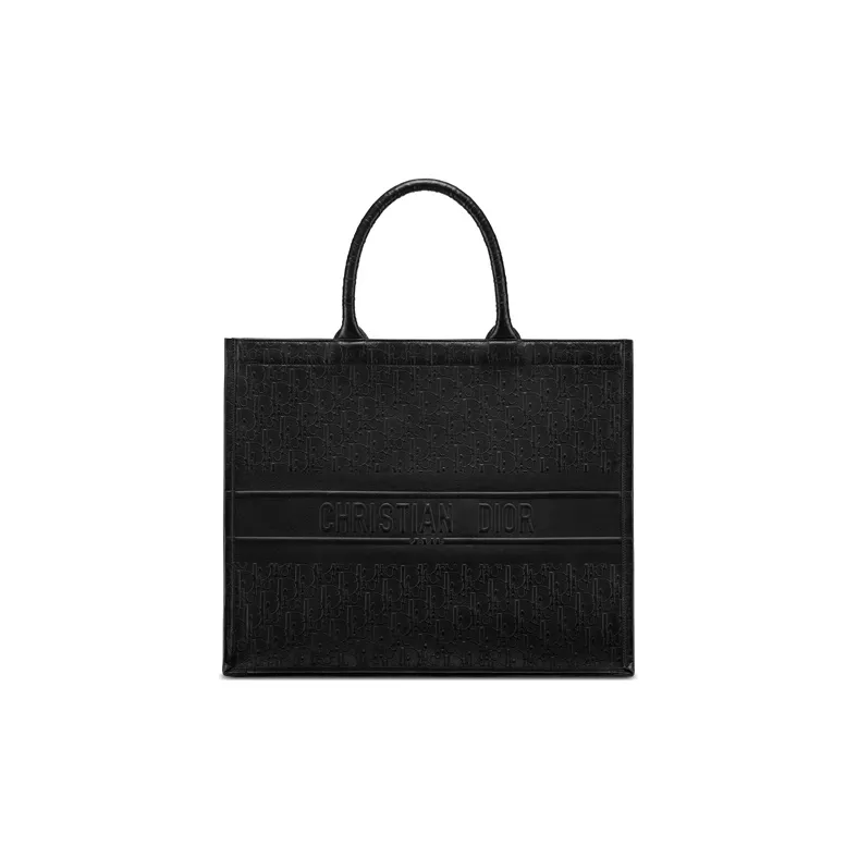 DIOR BookTote Cow Leather Tote Bag Shopping Bag Medium Size Unisex Black-0