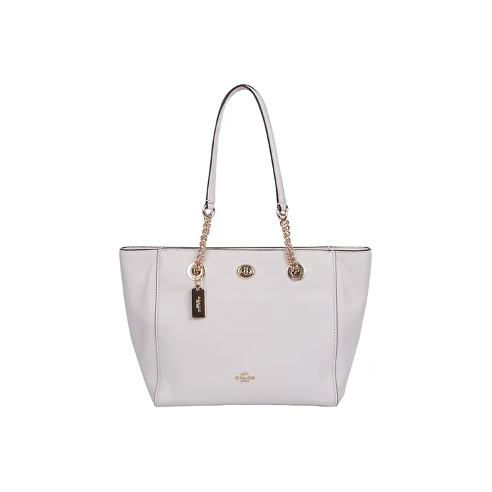 COACH Turnlock Cow Leather Tote Bag Shopping Bag Shoulder Bags Handbags Medium Size Women's White-1