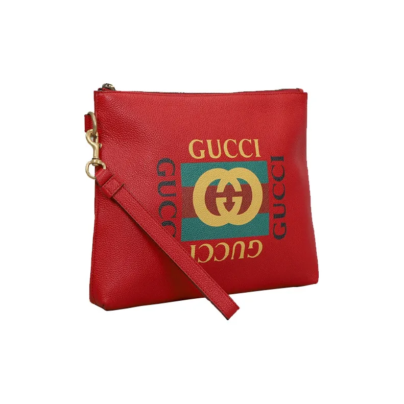 GUCCI Cow Leather Wristband Clutch Unisex Red-1