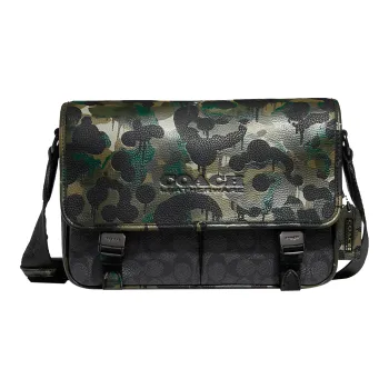 COACH Canvas With Leather Messenger Bag Shoulder Bag Crossbody Bag Large Size Men's Black & Multicolor