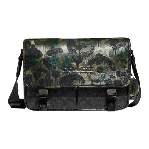 COACH Canvas With Leather Messenger Bag Shoulder Bag Crossbody Bag Large Size Men's Black & Multicolor