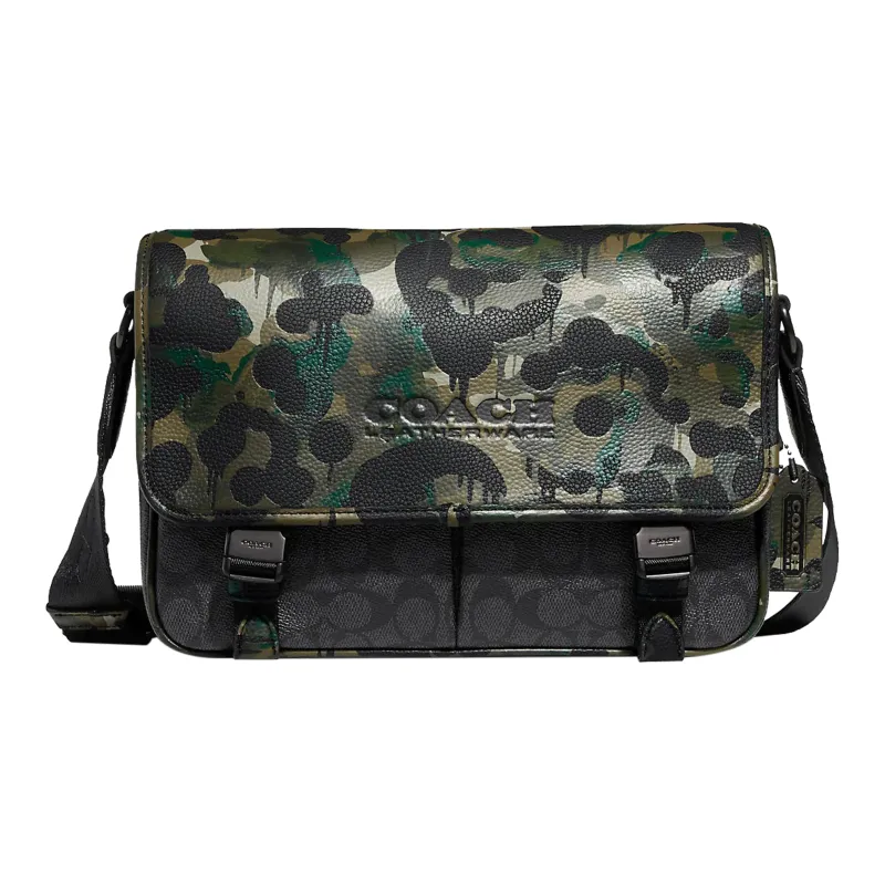 COACH Canvas With Leather Messenger Bag Shoulder Bag Crossbody Bag Large Size Men's Black & Multicolor-0