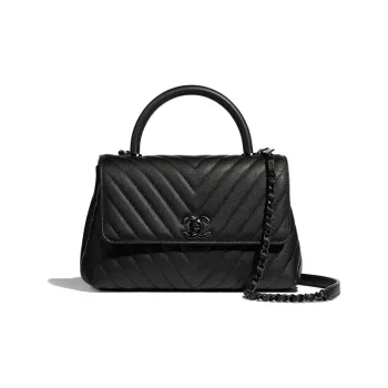 CHANEL COCO Handle Cow Leather Chain Bag Shoulder Bag Women's Black