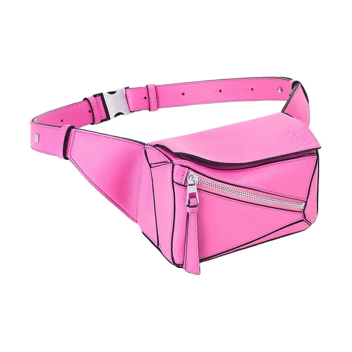 LOEWE Puzzle Bum Bag In Classic Calfskin Mini Neon Pink-2