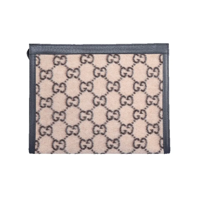 GUCCI Wool Patchwork Leather Clutch Unisex Beige/Black-1