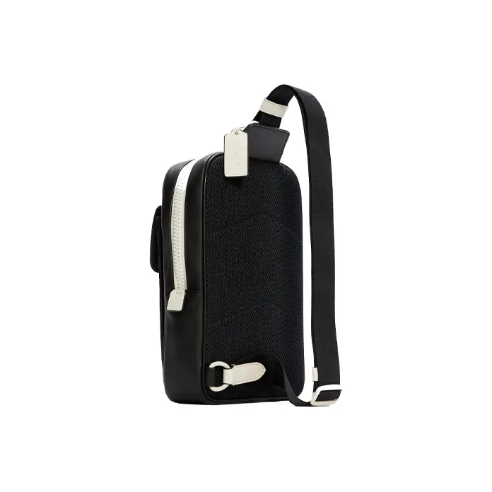 COACH Track Canvas With Leather Crossbody Bag Large Size Men's Black & White-2