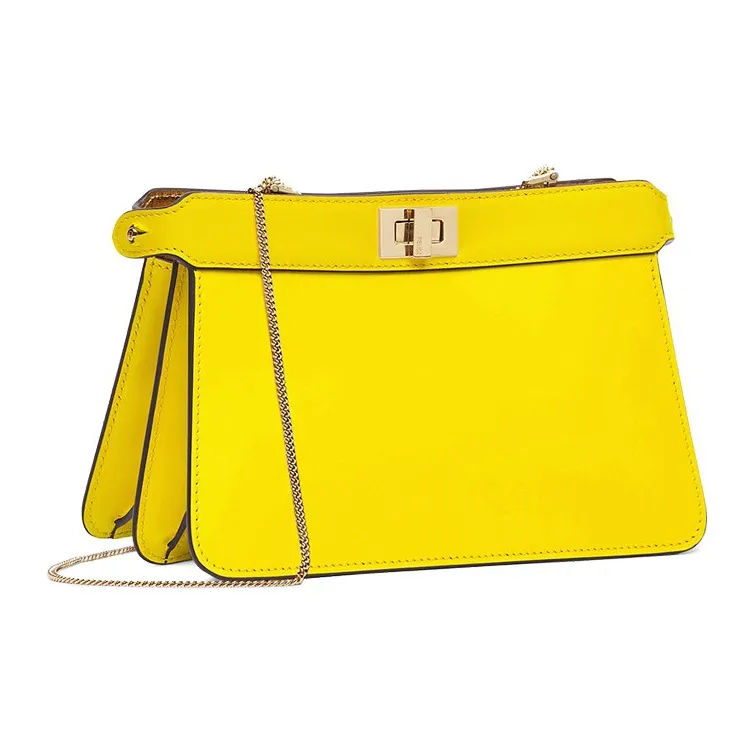 FENDI Peekaboo ISeeU Leather Clutch Chain Shoulder Bag Crossbody Bag Women's Yellow-1