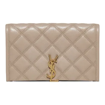 SAINT LAURENT BECKY Diamond Pattern Lambskin Chain Wallet Crossbody Bag Shoulder Bag Women's Beige