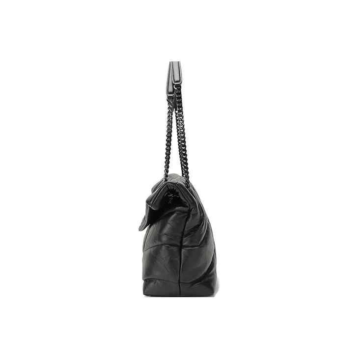 SAINT LAURENT PUFFER Matte Finish Lambskin Cloud Bag Pillow Bag Chain Shoulder Bag Medium Size Women's Black-2