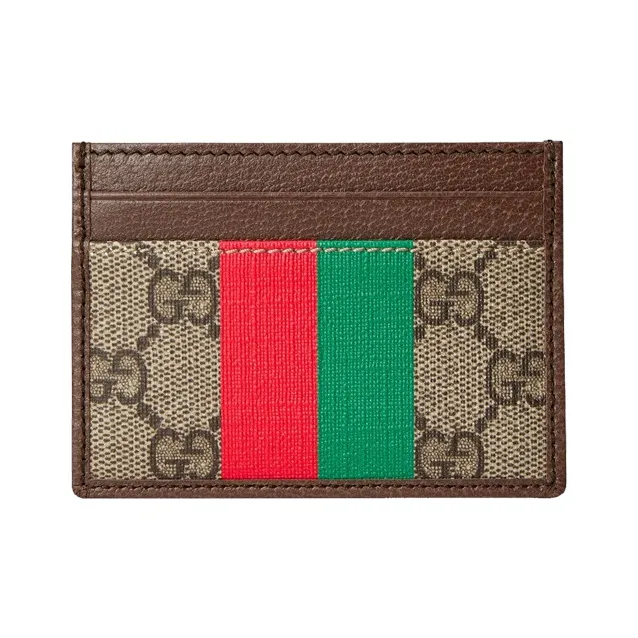 GUCCI Canvas With Leather Card Clip Card Holder Men's Brown-2