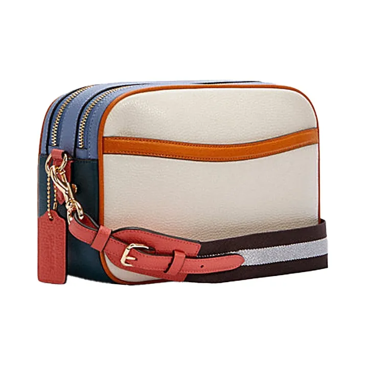 COACH Jes Leather Camera Bag Shoulder Bag Crossbody Bag Medium Size Women's White Blue Orange-1