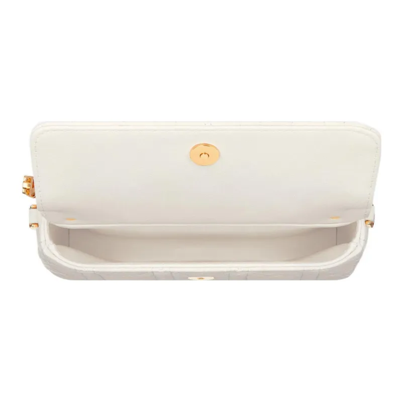 DIOR Soft Cow Leather Handbag Shoulder Bag Crossbody Bag Clutches Women's Milk White-4
