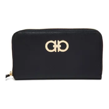 FERRAGAMO Cow Leather Wallet Women's Black Gold