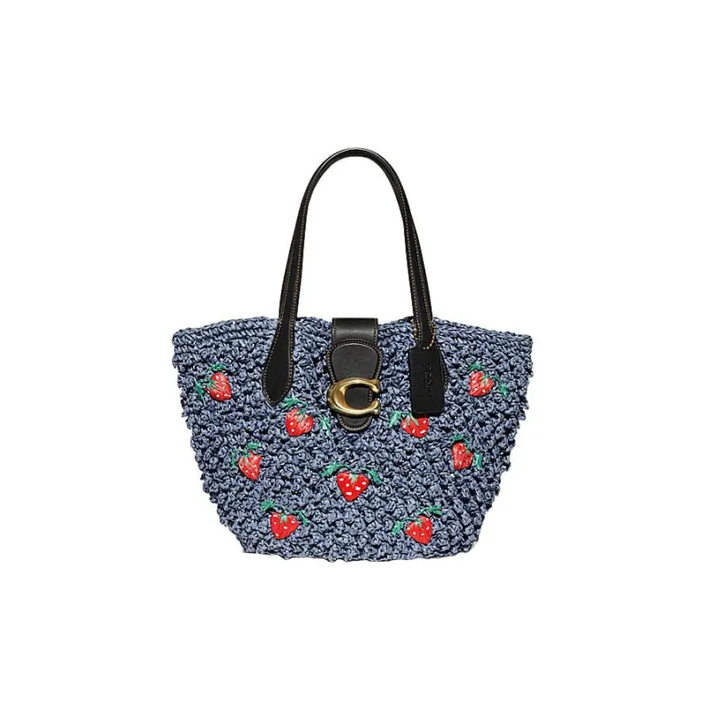 COACH Cellulose Material With Straw Tote Bag, Shopping Bag, Shoulder Bag, Handbag Medium Size Women's Blue-0