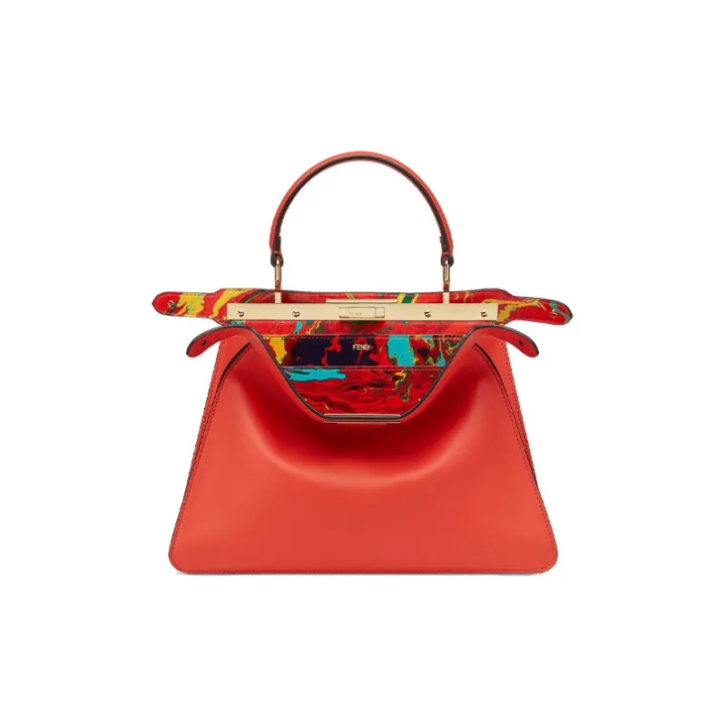 FENDI Peekaboo ISeeU Leather Handbag Medium Size Women's Red-2